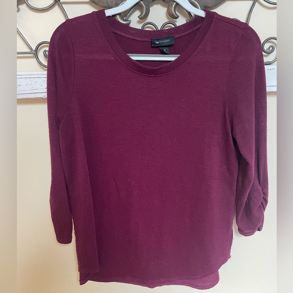 AB Studio Plum 3/4 Length Sleeve Blouse, Size Medium